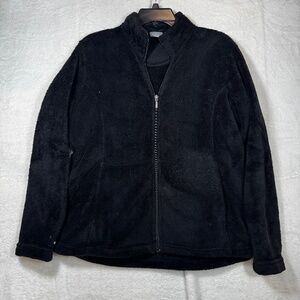 White Sierra Fleece Jacket Womens Size Medium Black Full Zip Pockets Lightweight
